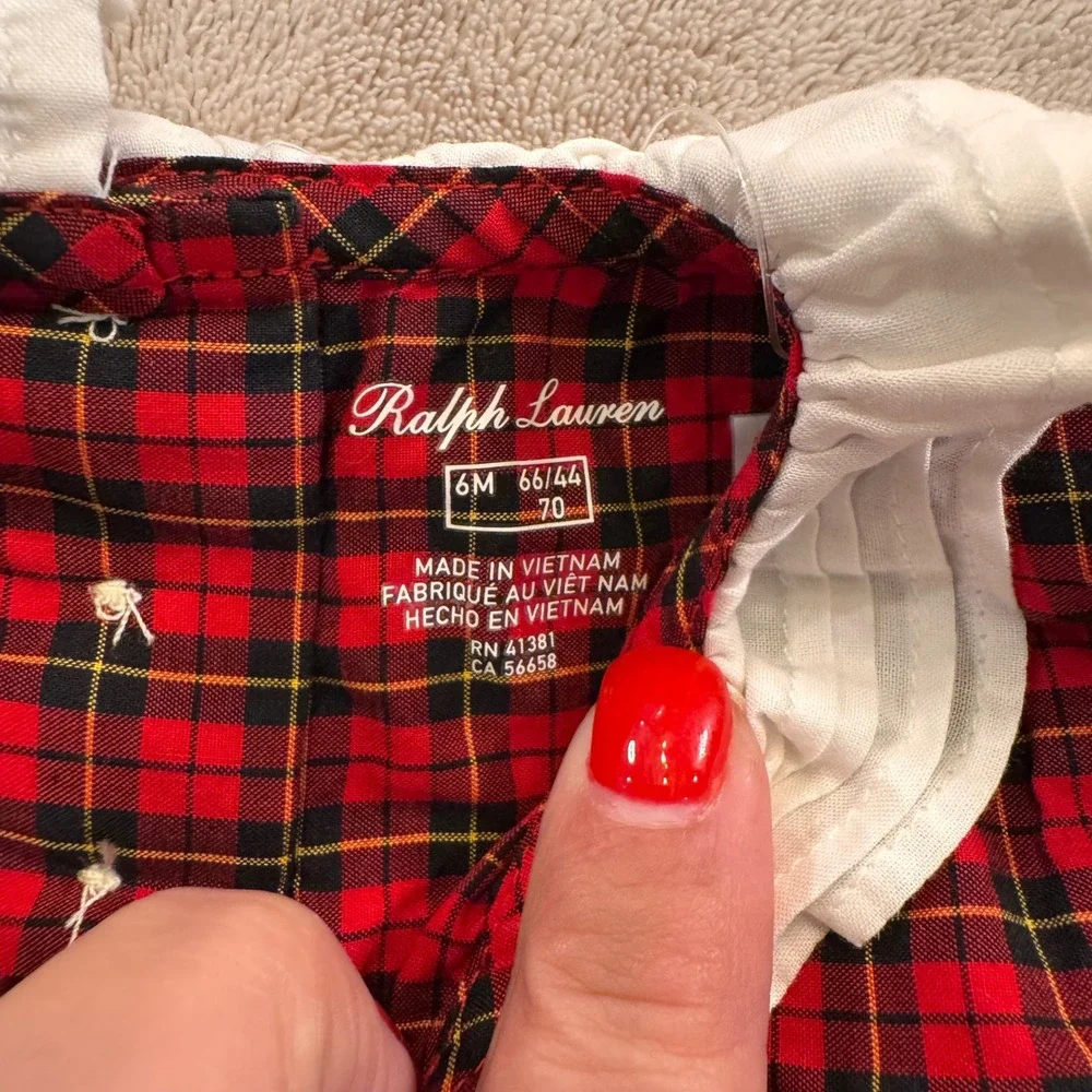 NWT Ralph Lauren Baby Girl Tartan Plaid Holiday Romper Ruffle Christmas Sz 6M